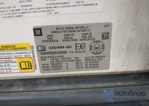 2015 GMC Acadia Sle-1 z USA, uszkodzony, nr VIN 1GKKVNED3FJ206083